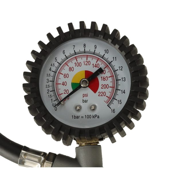 Wheel inflation gun with pressure gauge