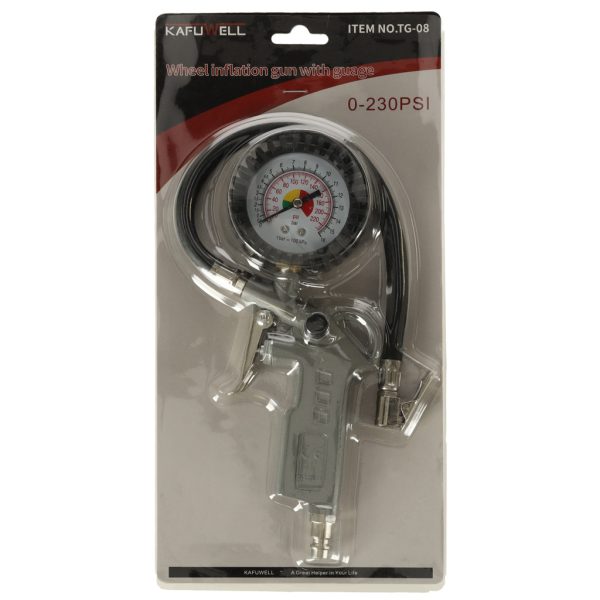Wheel inflation gun with pressure gauge