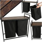 Two-compartment laundry basket with wooden table top shelf rustic LOFT