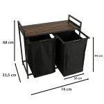Two-compartment laundry basket with wooden table top shelf rustic LOFT