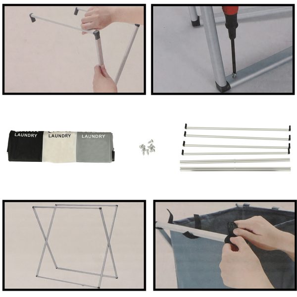 Laundry basket segregation organiser 3 compartments