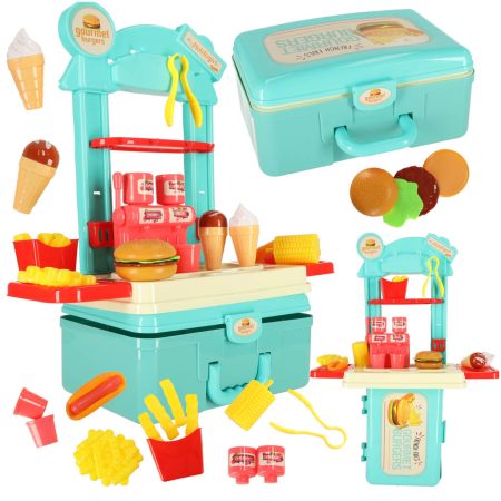 Children's kitchen in a suitcase fast food burger set ice cream fries 55cm