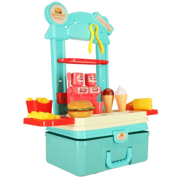 Children's kitchen in a suitcase fast food burger set ice cream fries 55cm