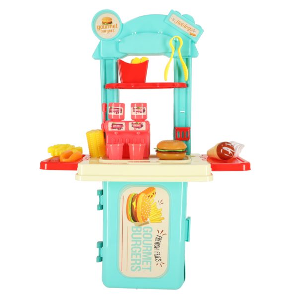 Children's kitchen in a suitcase fast food burger set ice cream fries 55cm