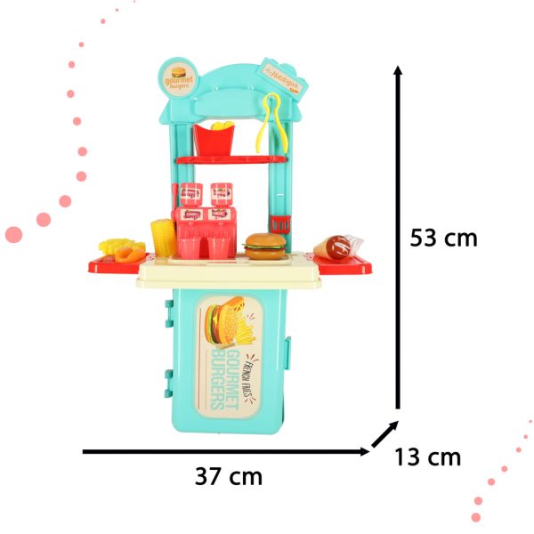 Children's kitchen in a suitcase fast food burger set ice cream fries 55cm