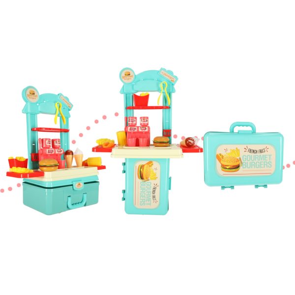 Children's kitchen in a suitcase fast food burger set ice cream fries 55cm