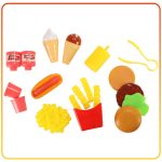 Children's kitchen in a suitcase fast food burger set ice cream fries 55cm