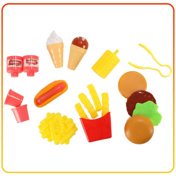 Children's kitchen in a suitcase fast food burger set ice cream fries 55cm