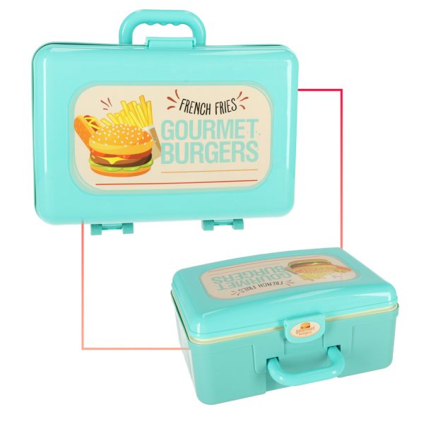 Children's kitchen in a suitcase fast food burger set ice cream fries 55cm