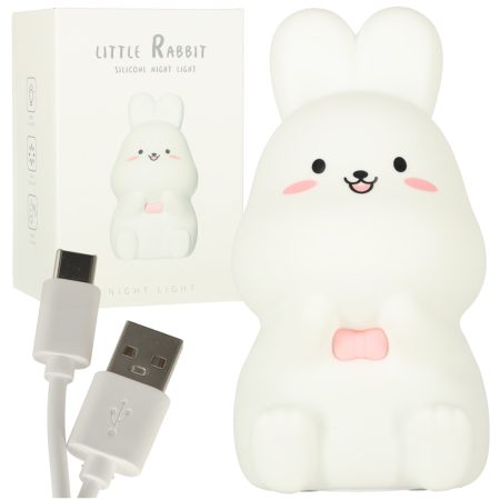 Children's silicone LED night light white with pink bunny