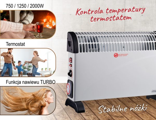 Mesko MS 7741w electric convector heater timer turbo fan thermostat <45dB 2000W