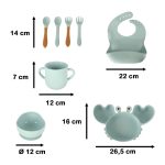 Children's silicone utensils crab set green