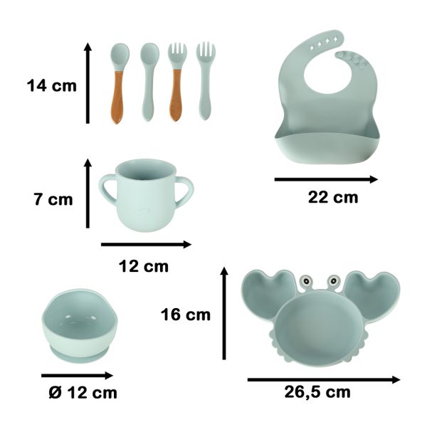 Children's silicone utensils crab set green