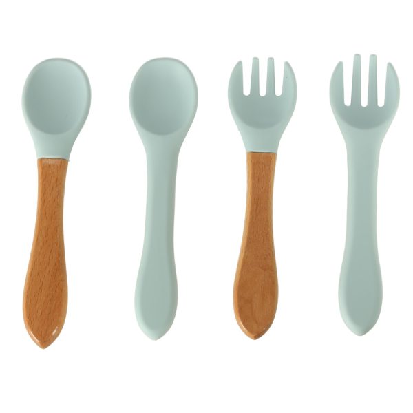 Children's silicone utensils crab set green