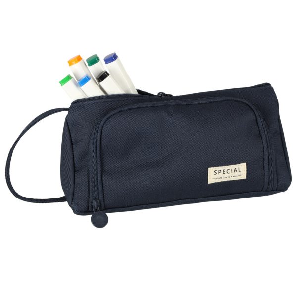 School pencil case double sachet vanity case navy blue