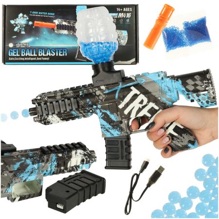 Water rifle blue gel ball gun USB battery powered 550pcs. 7-8mm