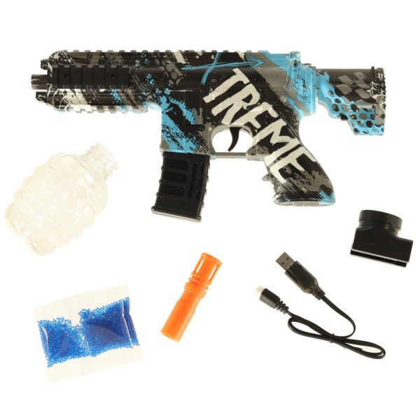 Water rifle blue gel ball gun USB battery powered 550pcs. 7-8mm