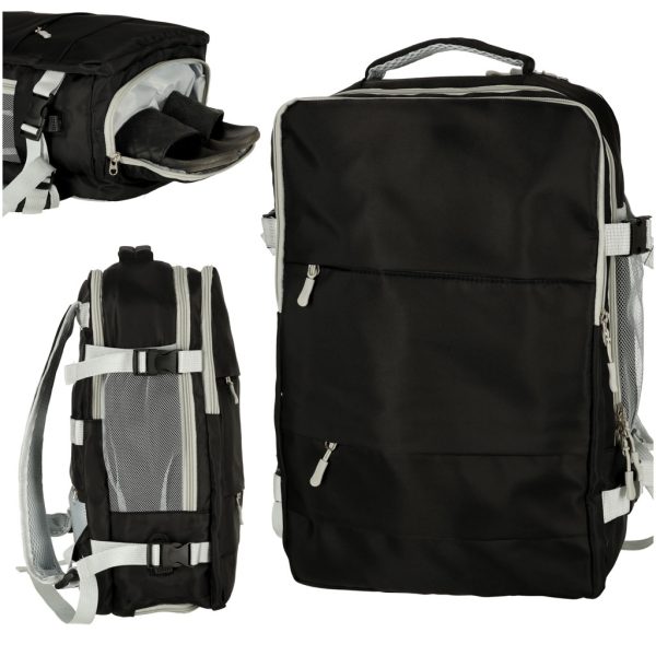 Travel backpack for aeroplane waterproof USB cable 45x16x28cm black