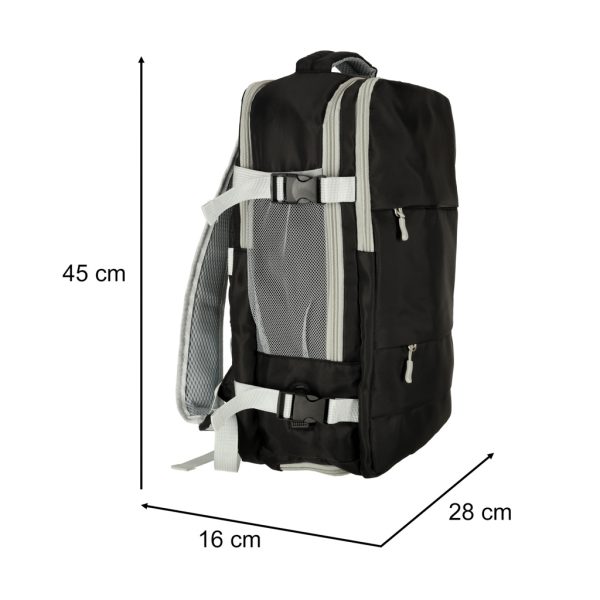 Travel backpack for aeroplane waterproof USB cable 45x16x28cm black