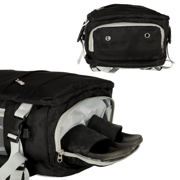 Travel backpack for aeroplane waterproof USB cable 45x16x28cm black