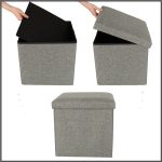 Folding pouffe with storage compartment grey