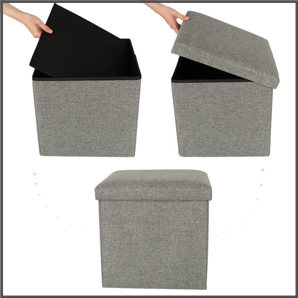 Folding pouffe with storage compartment grey