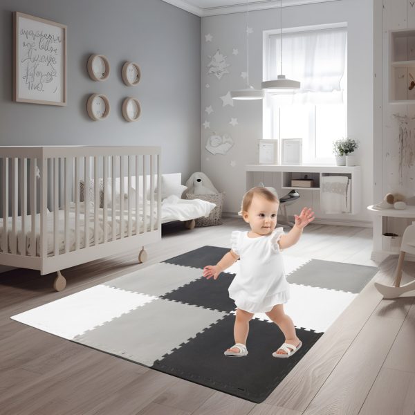 Foam puzzle children's mat 180x180cm 9 pieces grey-cream