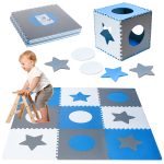 Foam puzzle mat for children 180x180cm 9 pieces grey-blue