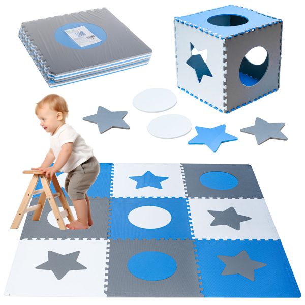 Foam puzzle mat for children 180x180cm 9 pieces grey-blue