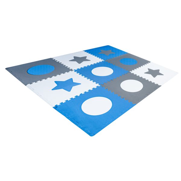 Foam puzzle mat for children 180x180cm 9 pieces grey-blue