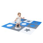 Foam puzzle mat for children 180x180cm 9 pieces grey-blue