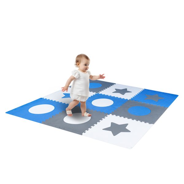 Foam puzzle mat for children 180x180cm 9 pieces grey-blue