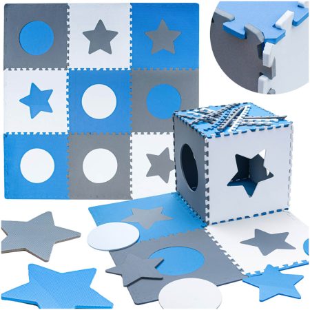Foam puzzle mat for children 180x180cm 9 pieces grey-blue