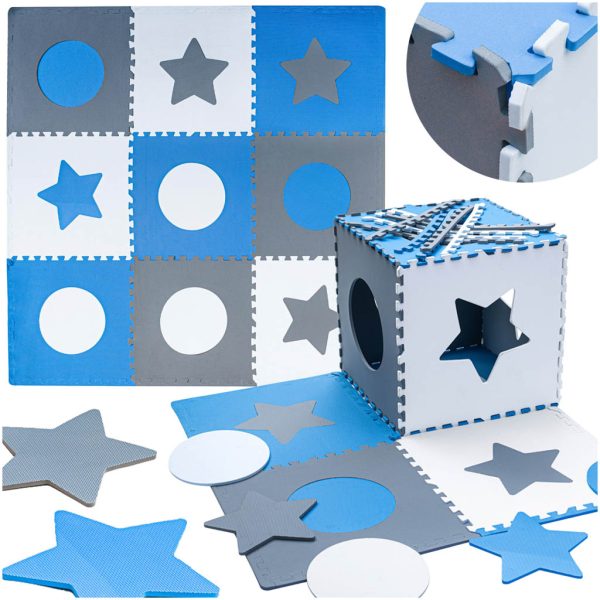 Foam puzzle mat for children 180x180cm 9 pieces grey-blue