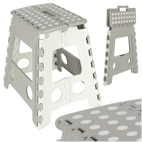 Non-slip folding stool high 39cm light grey