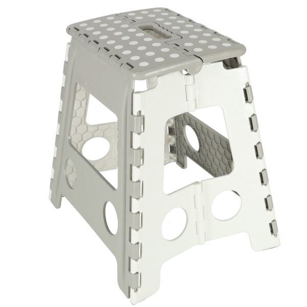 Non-slip folding stool high 39cm light grey