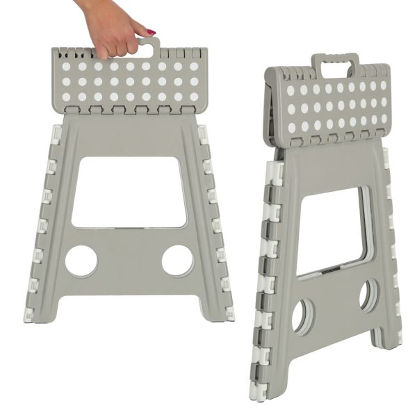 Non-slip folding stool high 39cm light grey