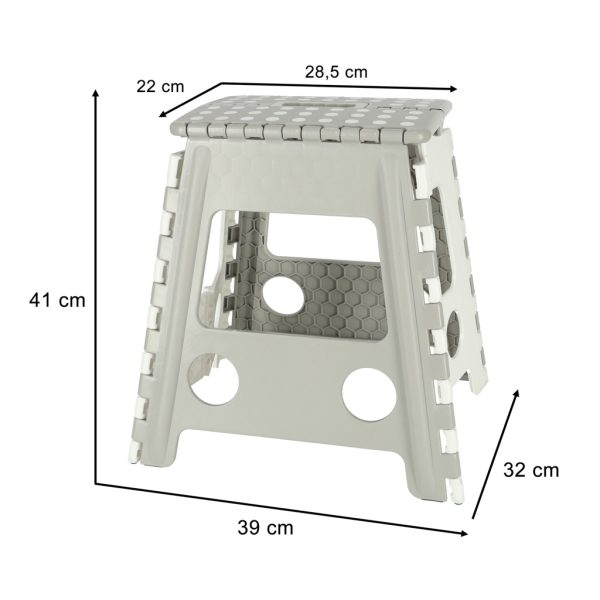 Non-slip folding stool high 39cm light grey