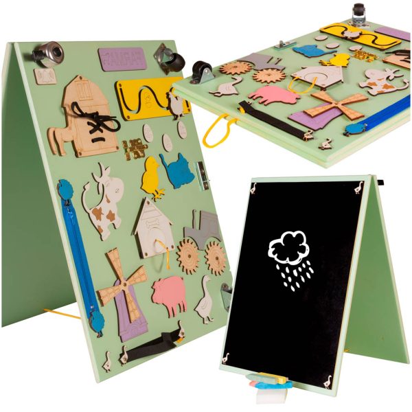 Two-sided chalkboard wooden farm colourful manipulative board