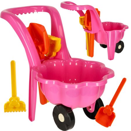 Children's wheelbarrow daisy garden set with shovel and rake pink
