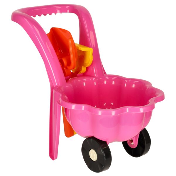 Children's wheelbarrow daisy garden set with shovel and rake pink