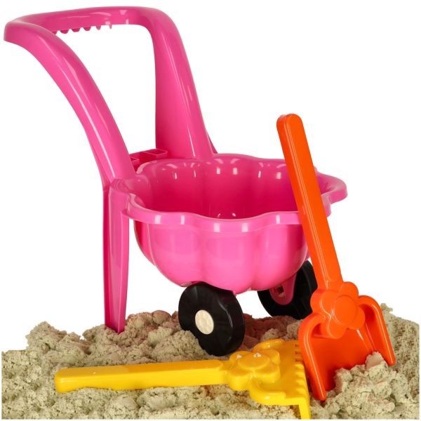 Children's wheelbarrow daisy garden set with shovel and rake pink