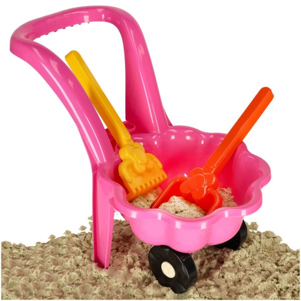 Children's wheelbarrow daisy garden set with shovel and rake pink