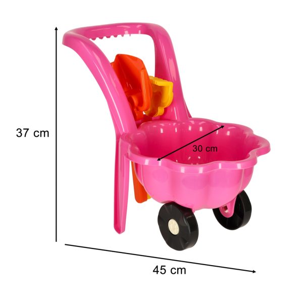 Children's wheelbarrow daisy garden set with shovel and rake pink