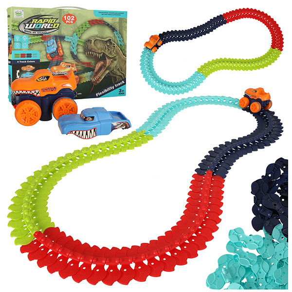 Car racing track with car 102 elements