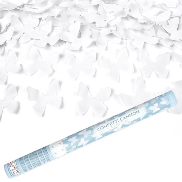 Confetti tube shooting with white butterflies 60cm