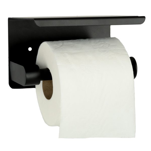 Toilet paper holder with shelf black