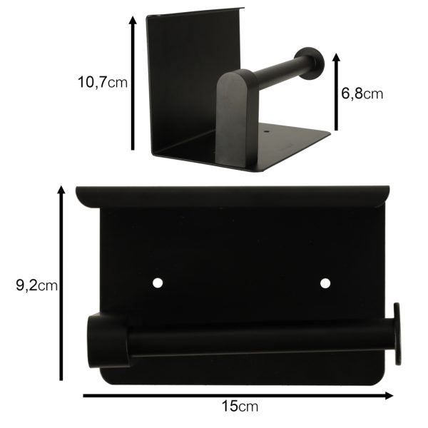 Toilet paper holder with shelf black