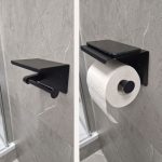 Toilet paper holder with shelf black
