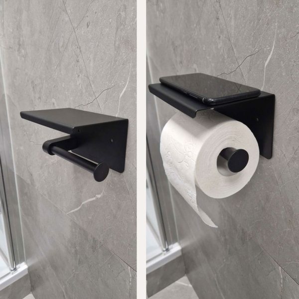 Toilet paper holder with shelf black